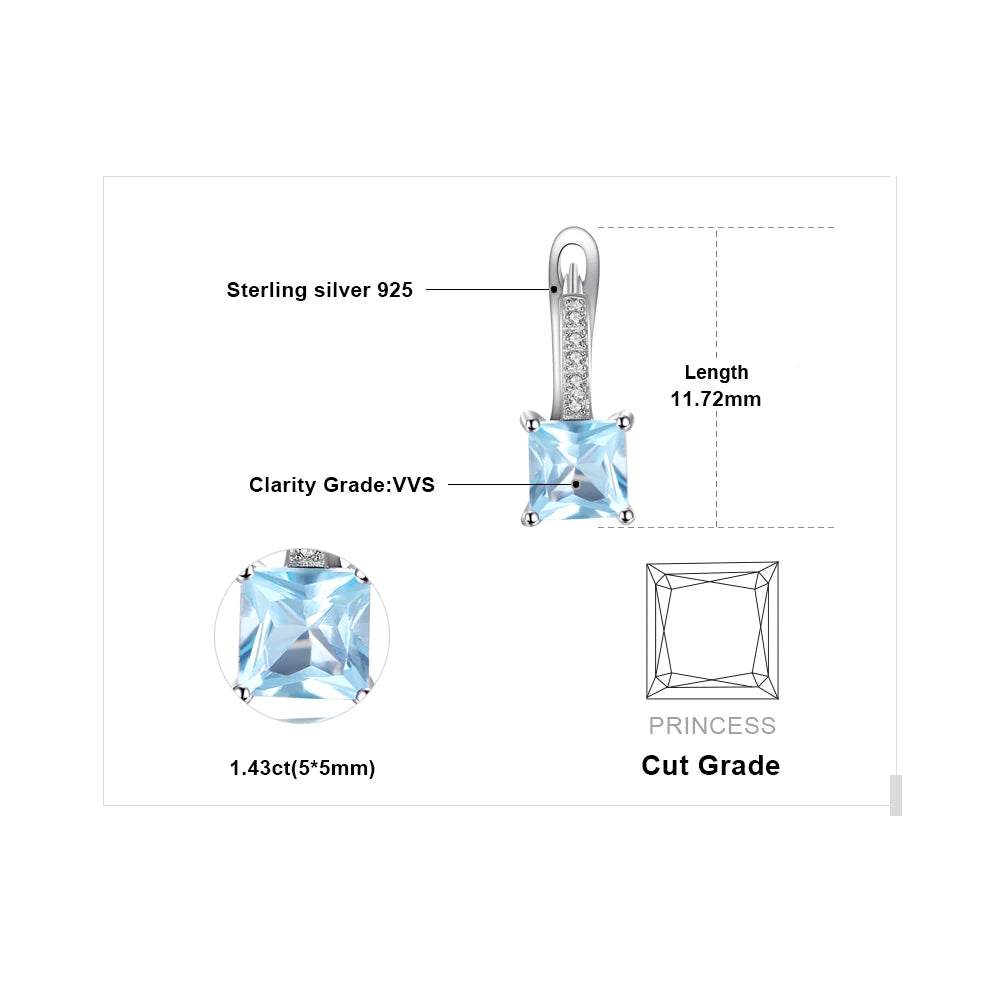 JewelryPalace 1.4ct Princess Cut Sky Blue Topaz 925 Sterling Silver Hoop Earrings for Woman Fashion Wedding Anniversary Gift