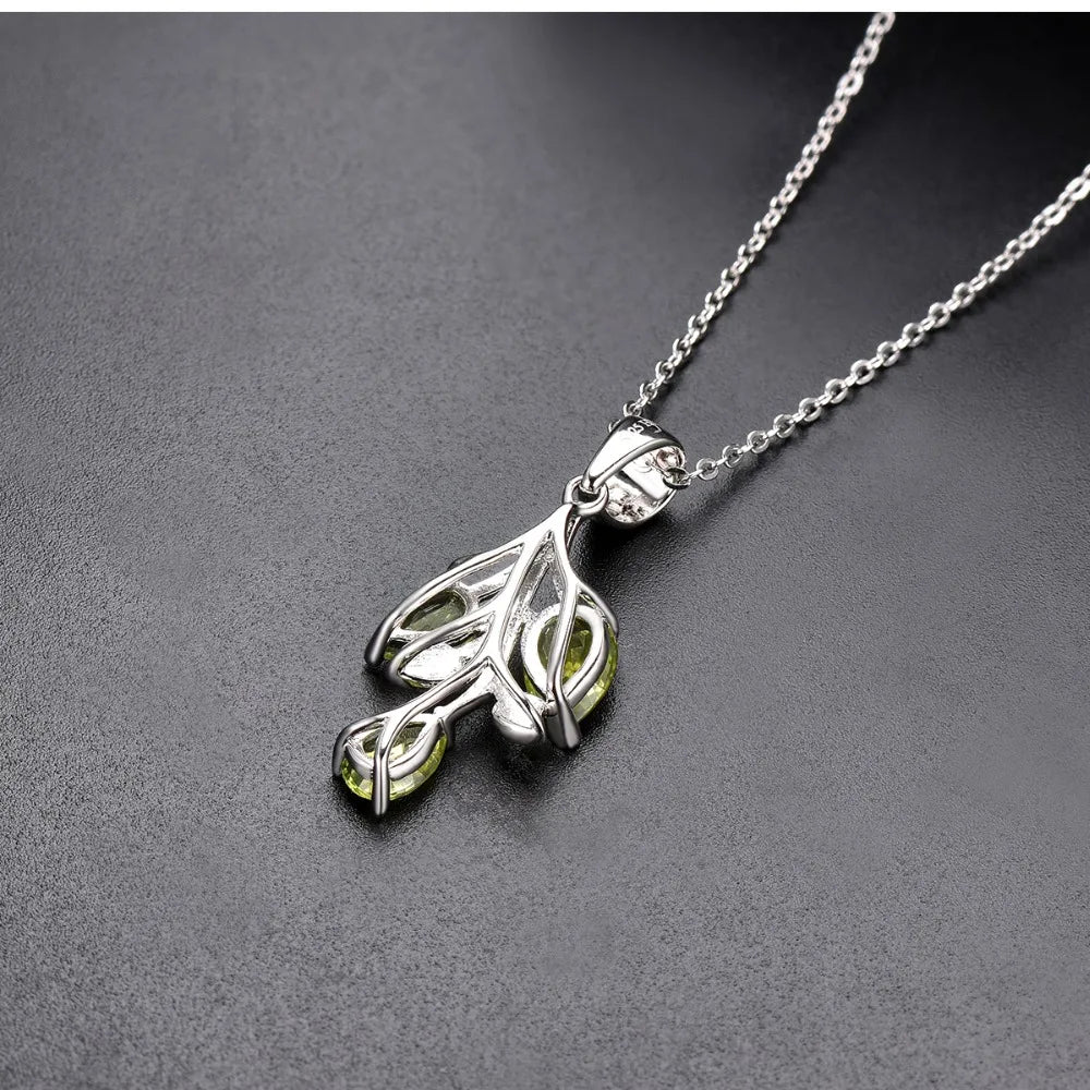 Hutang Peridot Pendant Solid 925 Sterling Silver Natural Gemstone Necklace Fine Elegant Classic Jewelry for Women Favorite Gifts