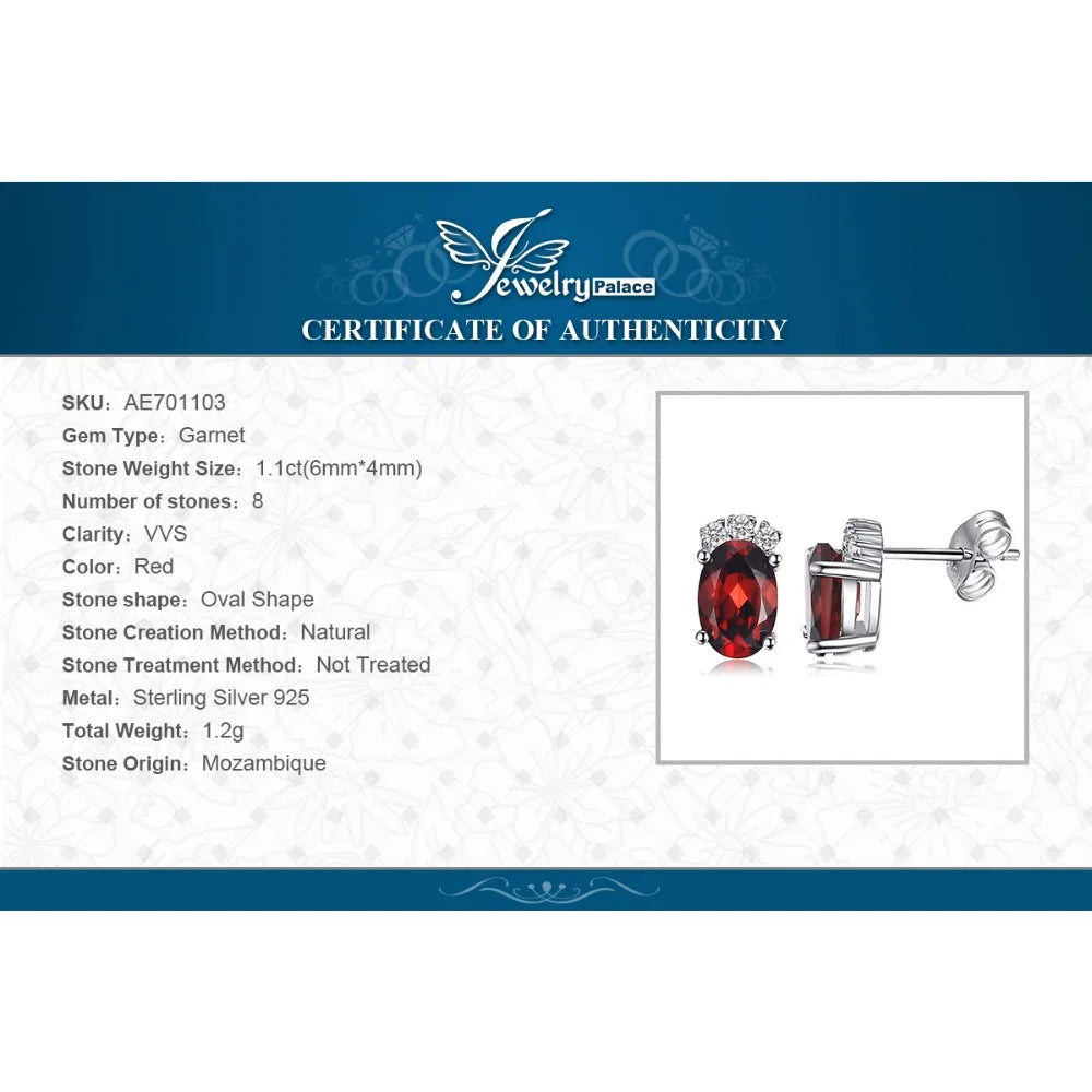 JewelryPalace Oval Red Genuine Natural Garnet 925 Sterling Silver Stud Earrings for Women Fashion Statement Gemstone Jewelry