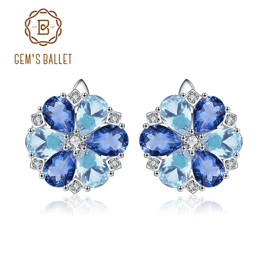 GEM'S BALLET Natural Sky Blue Topaz Earrings 925 Sterling Silver Mystic Quartz Vintage Flower Stud Earrings For Women Jewelry Default Title