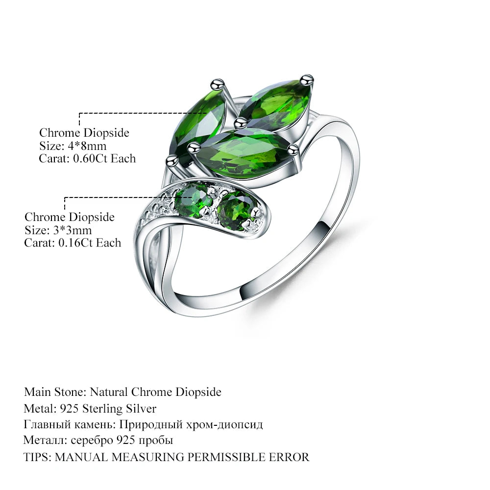 GEM'S BALLET 2.15Ct Ct Natural Chrome Diopside Gemstone Ring 925 Sterling Silver Leaf Shape Rings Fine Jewelry for Women