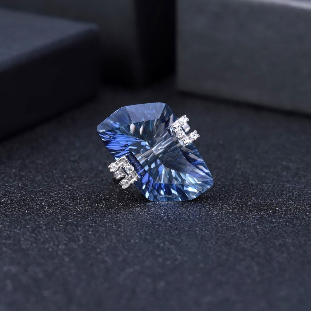 GEM&#39;S BALLET Irregular Natural Iolite Blue Mystic Quartz Geometric Jewelry Sets 925 Sterling Silver Necklace Earrings Ring Set
