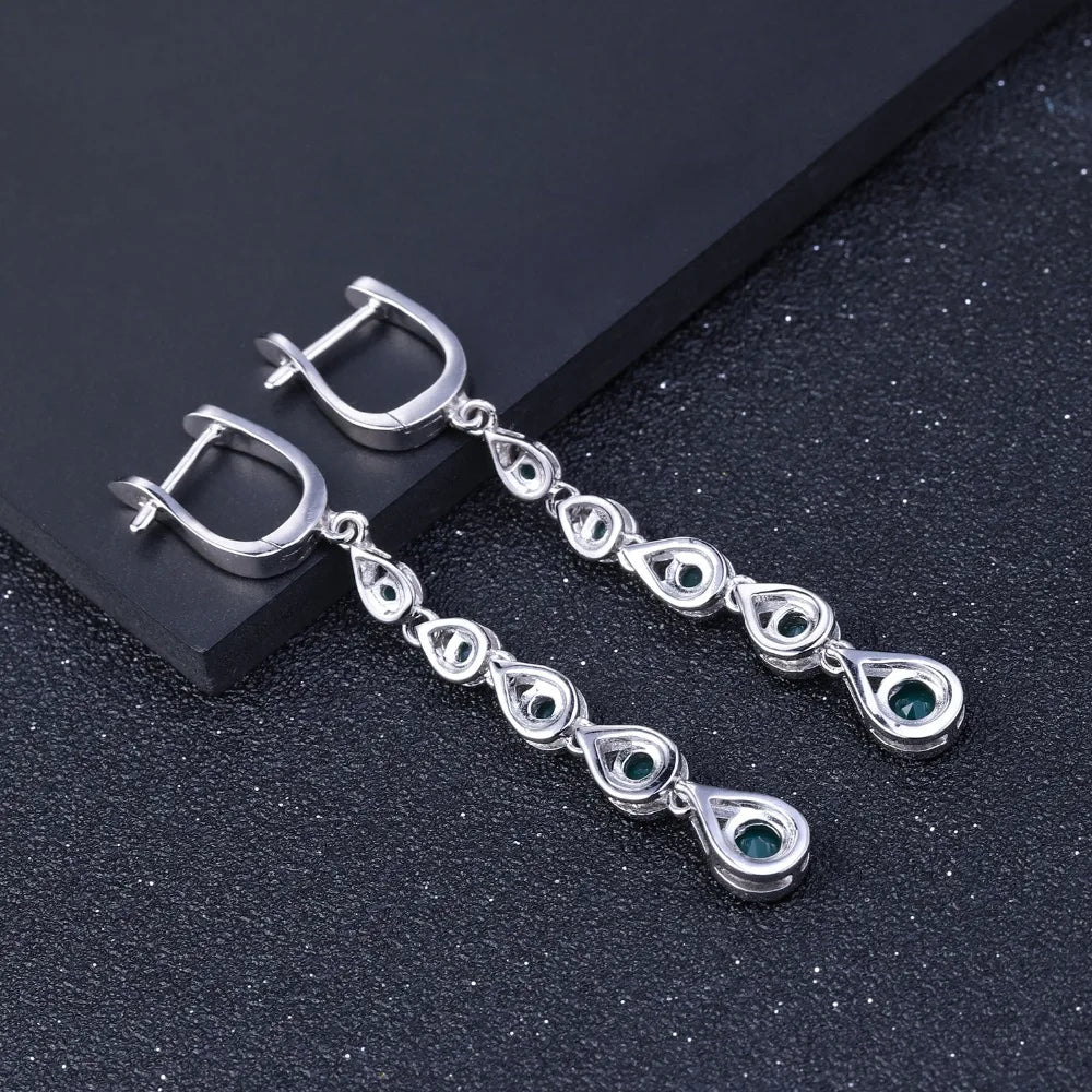 GEM'S BALLET Solid 925 Sterling Silver Drop Earrings 3.07Ct Natural Green Agate Gemstone Long Earrings Fine Jewelry For Women