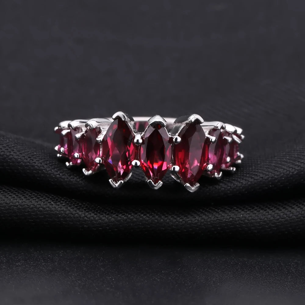 GEM'S BALLET 3.33Ct Marquise Shape Natural Rhodolite Garnet Ring 925 Sterling Silver Gemstone Rings for Women Fine Jewelry