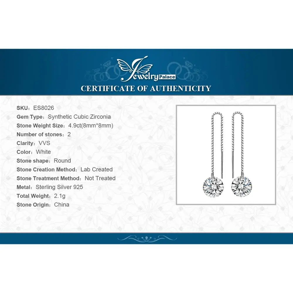 Jewelry Palace 925 Sterling Silver Earrings Cubic Zirconia Simulated Diamond Long Drop Dangle Thread Earings for Women Girl 2020