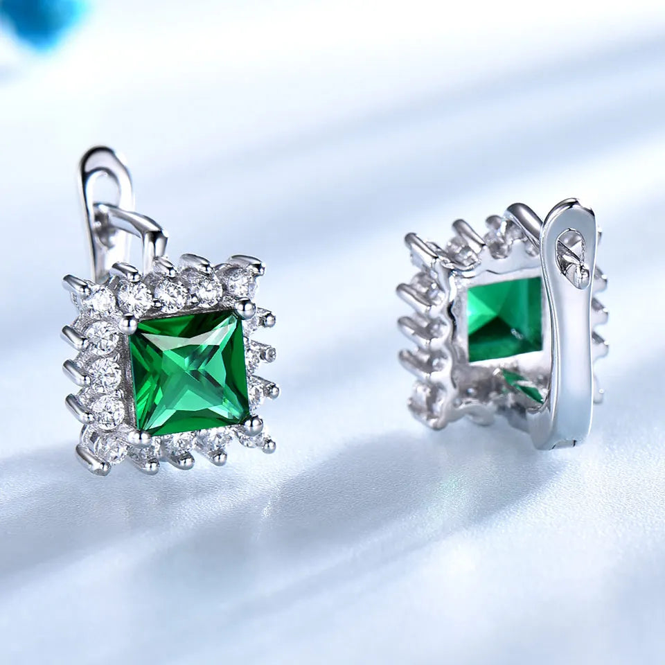 UMCHO Luxury Vintage Green Emerald Clip Earrings For Women Solid 925 Sterling Silver Jewelry Classic Party Gift Fine Jewelry New