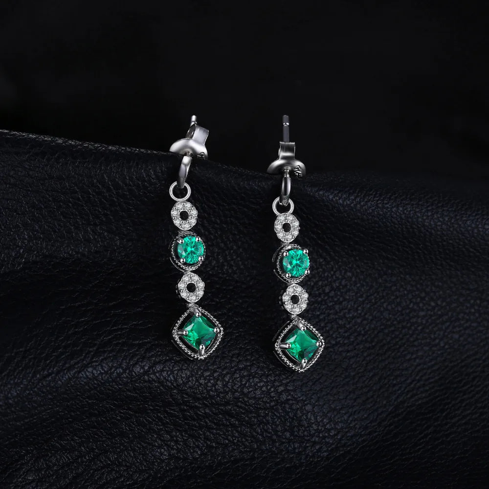 JewelryPalace Nano Created Emerald 925 Sterling Silver Drop Earrings for Woman Fashion Party Gift Trendy Fine Jewelry Accessory