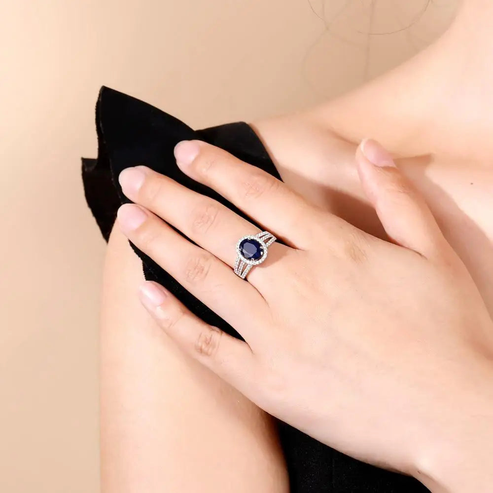 Ring Gem's Ballet Natural Oval Blue Sapphire Rings Solid 585 14K 10K 18K Gold 925 Silver Gemstone Cocktail Ring For Women