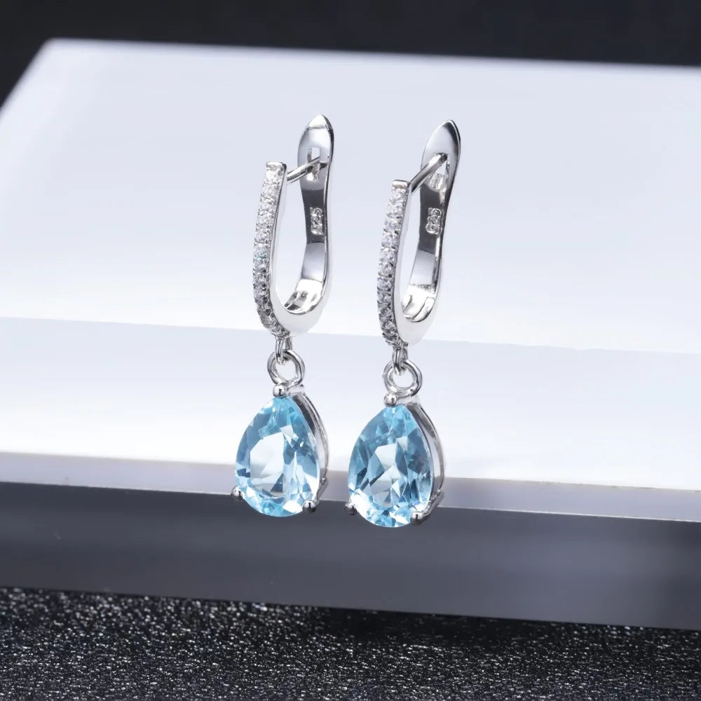 Gem's Ballet Natural Sky Blue Topaz Earrings Genuine 925 Sterling Silver Fine Jewelry 7x10mm Drop Earring For Women Fashion