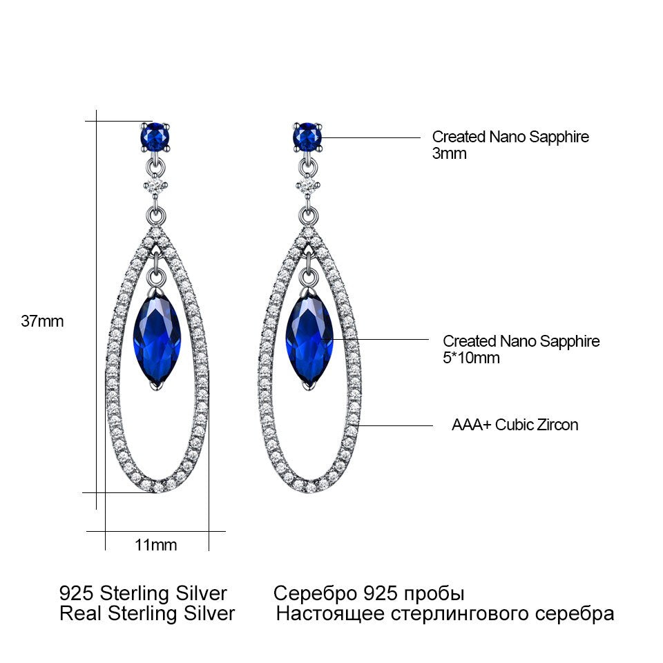 UMCHO 925 Sterling Silver Jewelry Sets Elegant Blue Sapphire Pendant Necklace Drop Earrings For Women Wedding Christmas Gift New