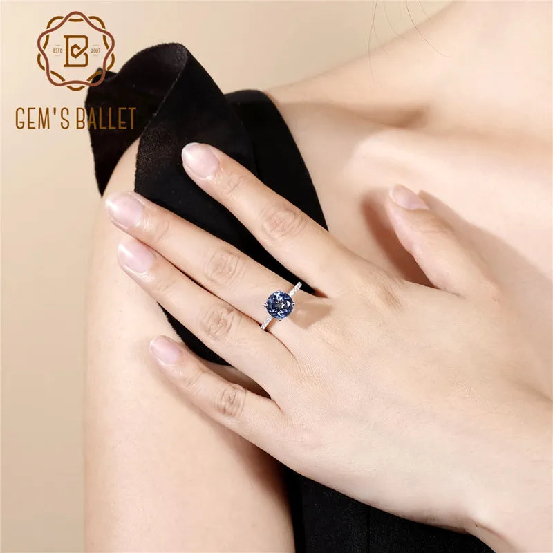 Gem's Ballet 2.73Ct Natural Iolite Blue Mystic Quartz Simple Ring Genuine 925 Sterling Silver Rings For Women Fine Jewelry