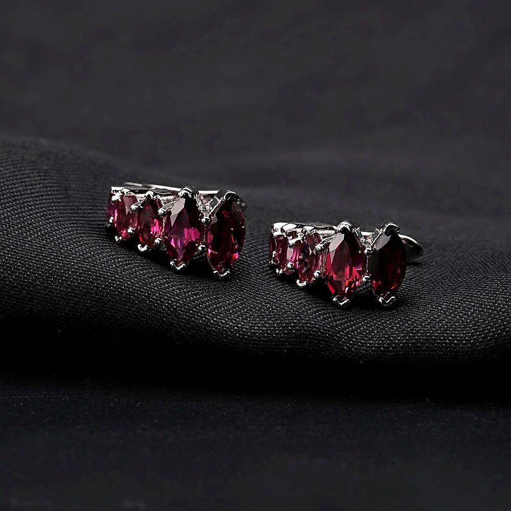 GEM&#39;S BALLET Natural Rhodolite Garnet Gemstone Earrings Ring Set 925 Sterling Silver Jewelry Set For Women Gift Fine Jewelry