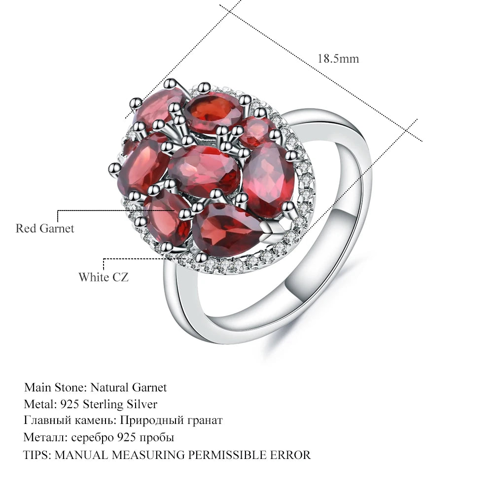 Gem's Ballet 925 Sterling Silver Cocktail Ring Natural Red Garnet Gemstone Engagement Rings For Women Fine Jewelry