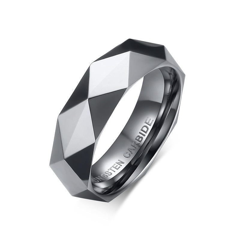 Faceted Wedding Band For Men,Mens Tungsten Carbide Rings, Polished Beveled Edge Comfort Fit Silver