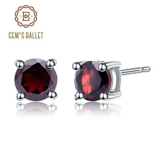 Gem's Ballet 5mm 1.28Ct Round Natural Red Garnet Gemstone Stud Earrings Genuine 925 Sterling Silver Fashion Jewelry for Women