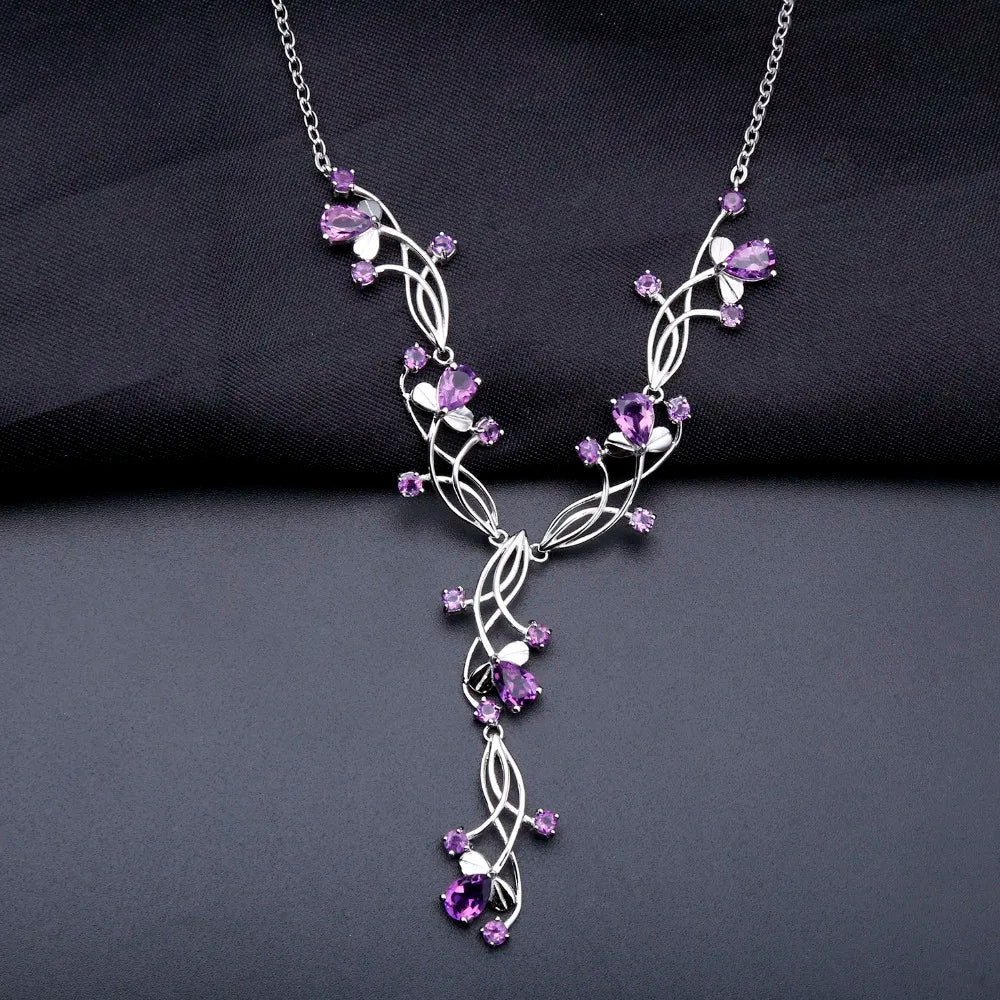 GEM'S BALLET 6.39Ct Natural Amethyst Bridal Necklace 925 Sterling Silver Gemstone Wedding Necklace For Women Fine Jewelry