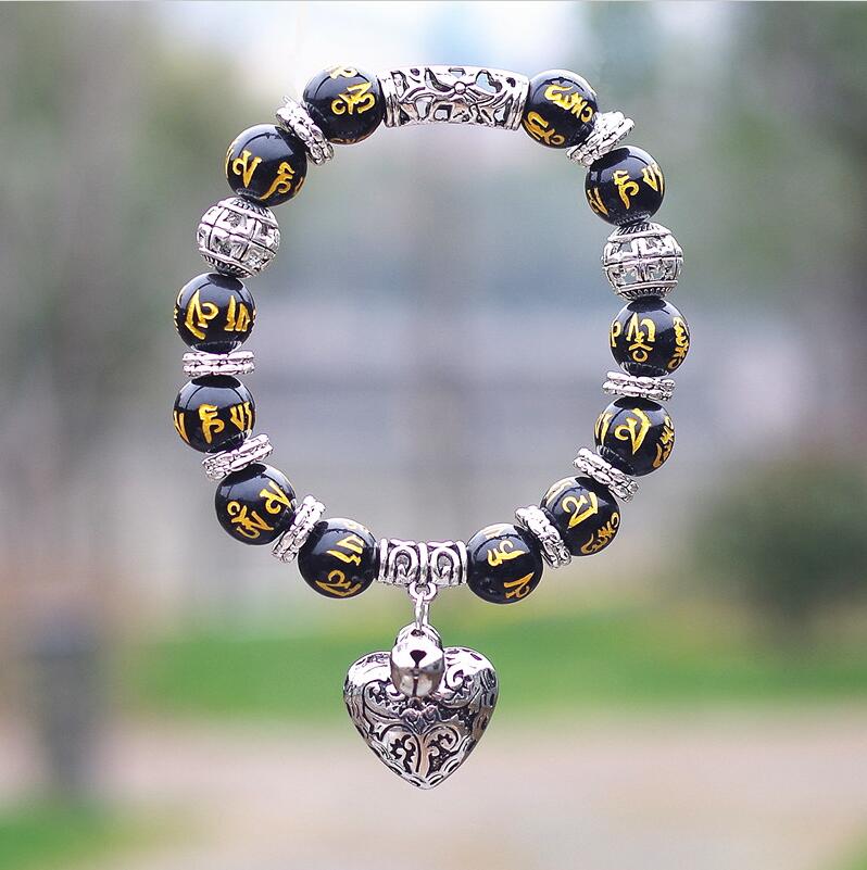 10mm Opal Obsidian Tiger Eye Natural Stone Bracelet with Heart Pendant Charms Strand Bracelet DIY Beaded Bracelet for Women Men Mantra