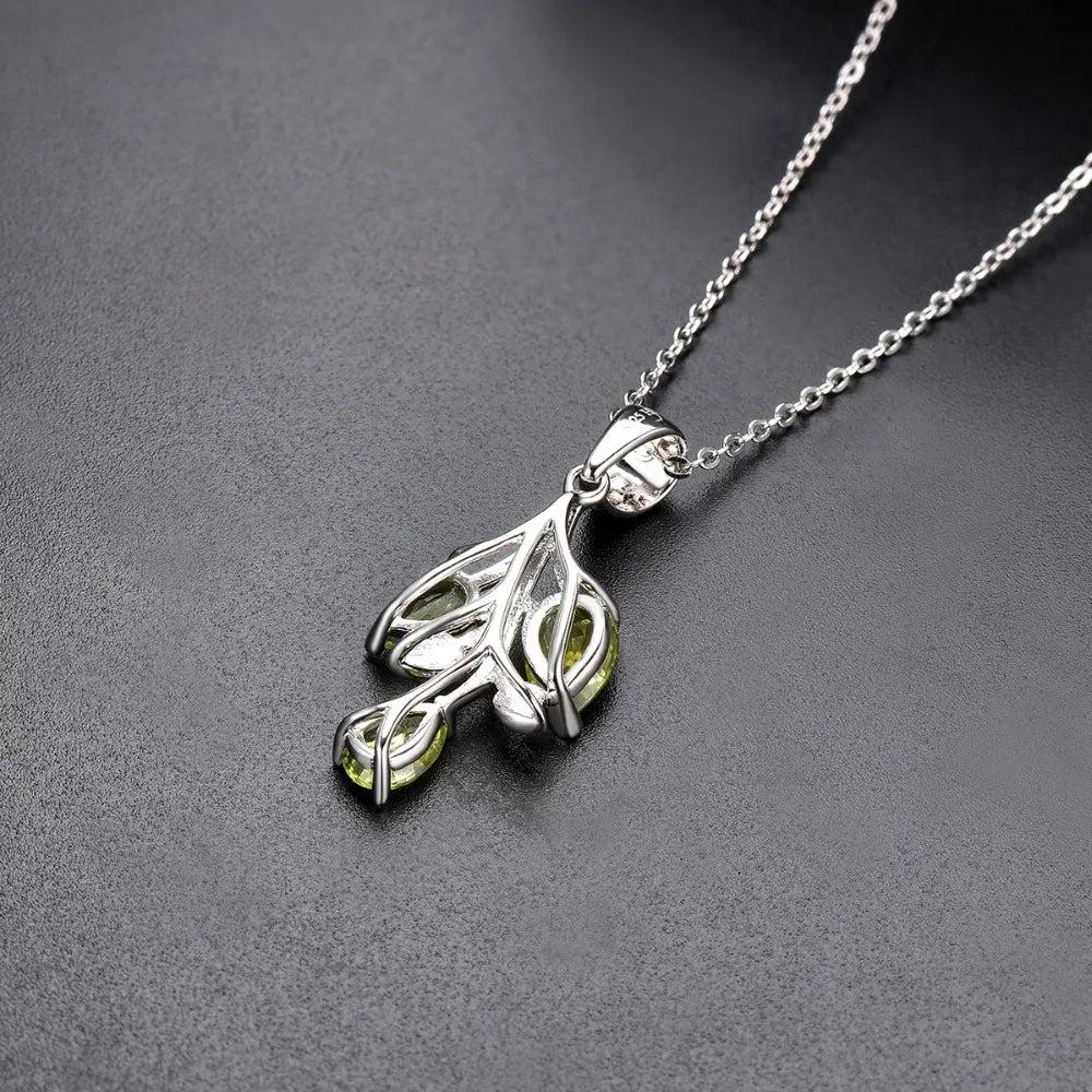 Hutang Peridot Pendant Solid 925 Sterling Silver Natural Gemstone Necklace Fine Elegant Classic Jewelry for Women Girl Gift New