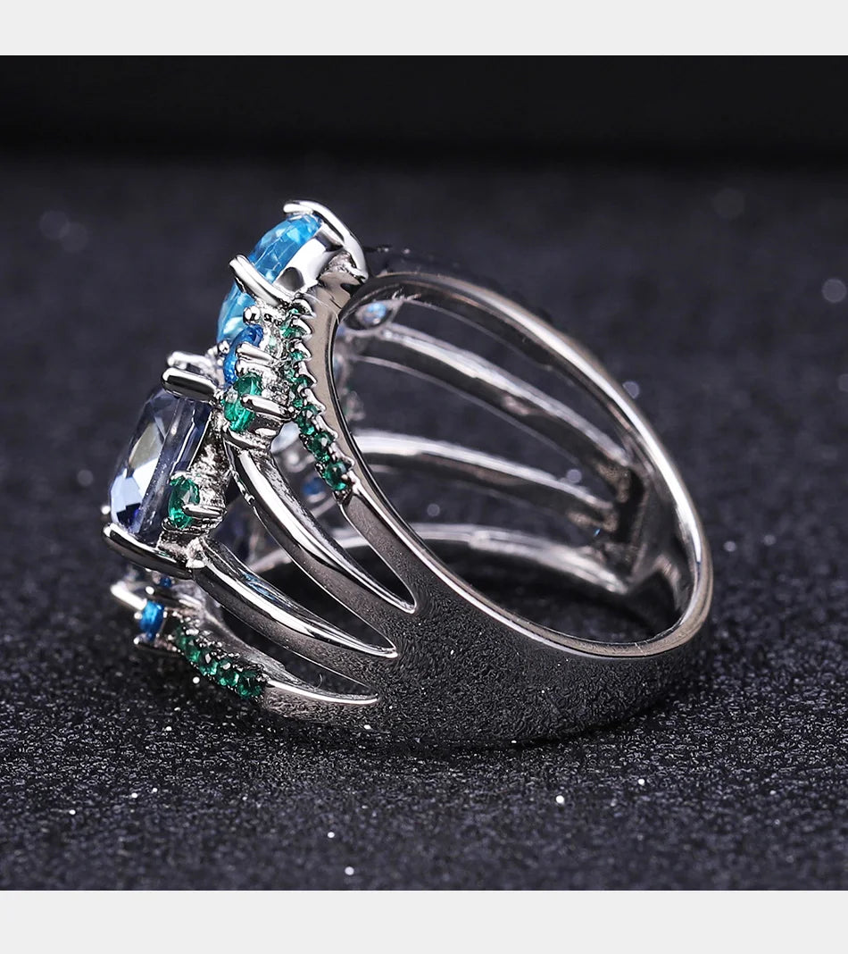 Anillo de plata de ley 925 con topacio de cuarzo místico natural de GEM'S BALLET, anillos llamativos para mujer, bisutería de boda