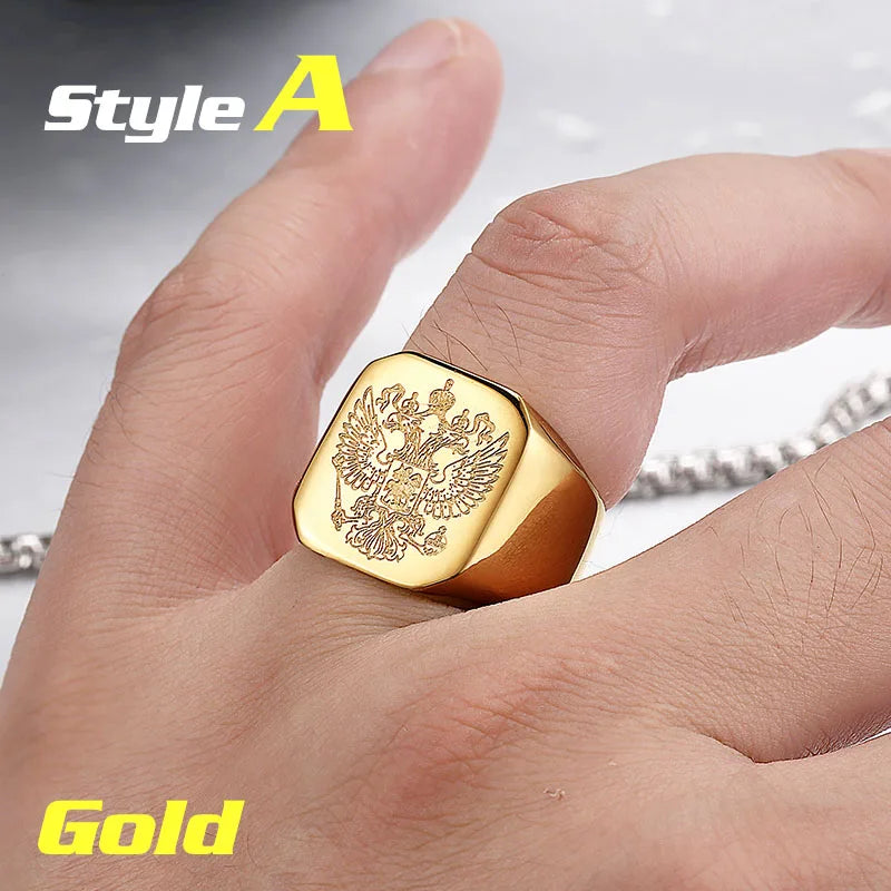 Beier Polished Stainless Steel ring Band Biker Men's ring a coat of arms of the Russian Signet Ring Fashion Jewelry