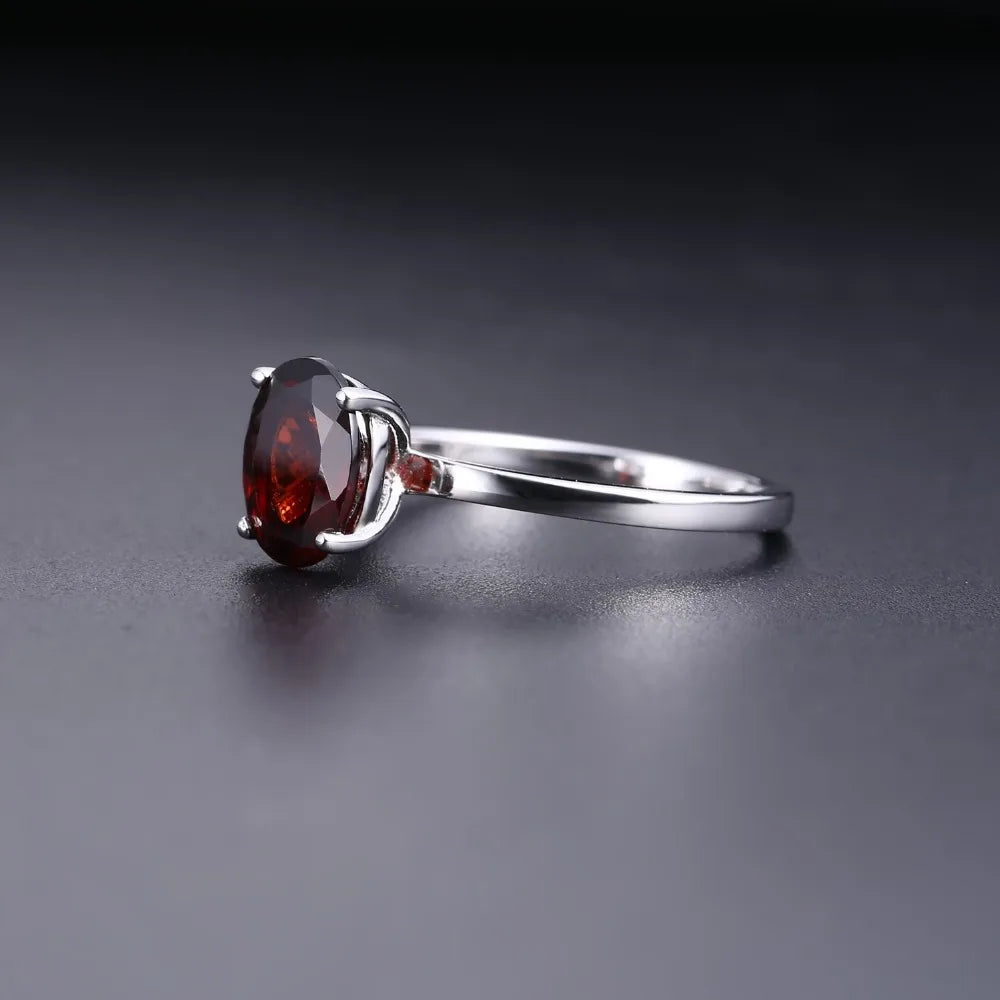 Gem's Ballet Romantic 2.21Ct Oval Natural Red Garnet Gemstone Rings For Women Engagement Genuine 925 Sterling Silver Ring Fine