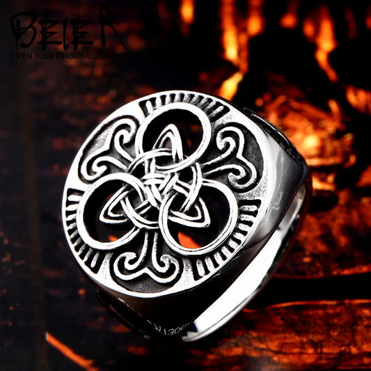 Beier 2022 Viking 316L Stainless Steel Triangular Men's Ring Nordic God Pattern High Quality Jewelry Dropshipping LLBR8-663R