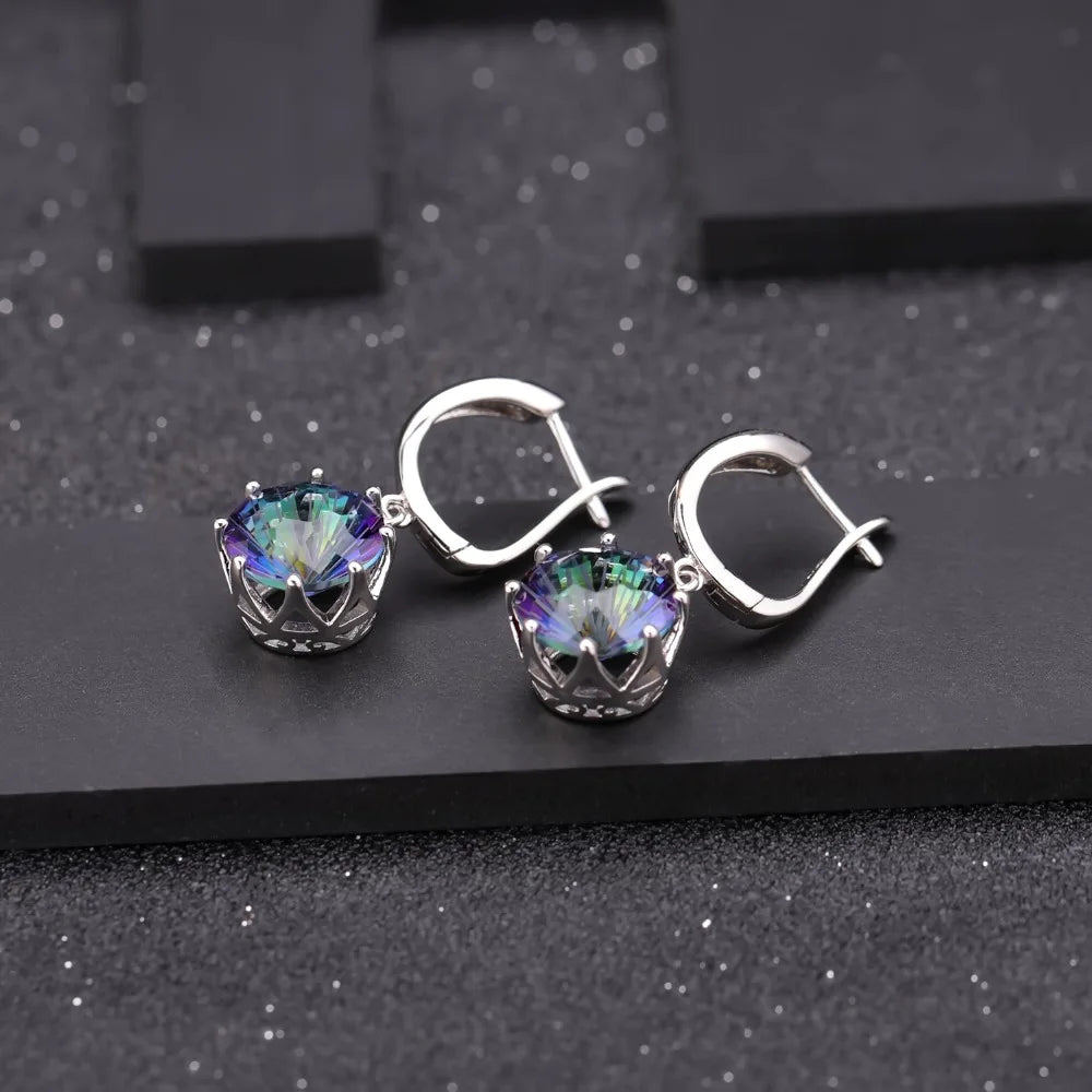 GEM'S BALLET Classic Natural Rainbow Mystic Quartz Earrings 925 Sterling Silver Drop Earrings For Women Engagement Fine Jewelry