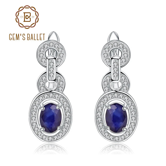 GEM'S BALLET 1.89Ct Natural Blue Sapphire Vintage Earrings 925 Sterling Silver Gemstone Drop Earrings For Women Wedding Jewelry CHINA