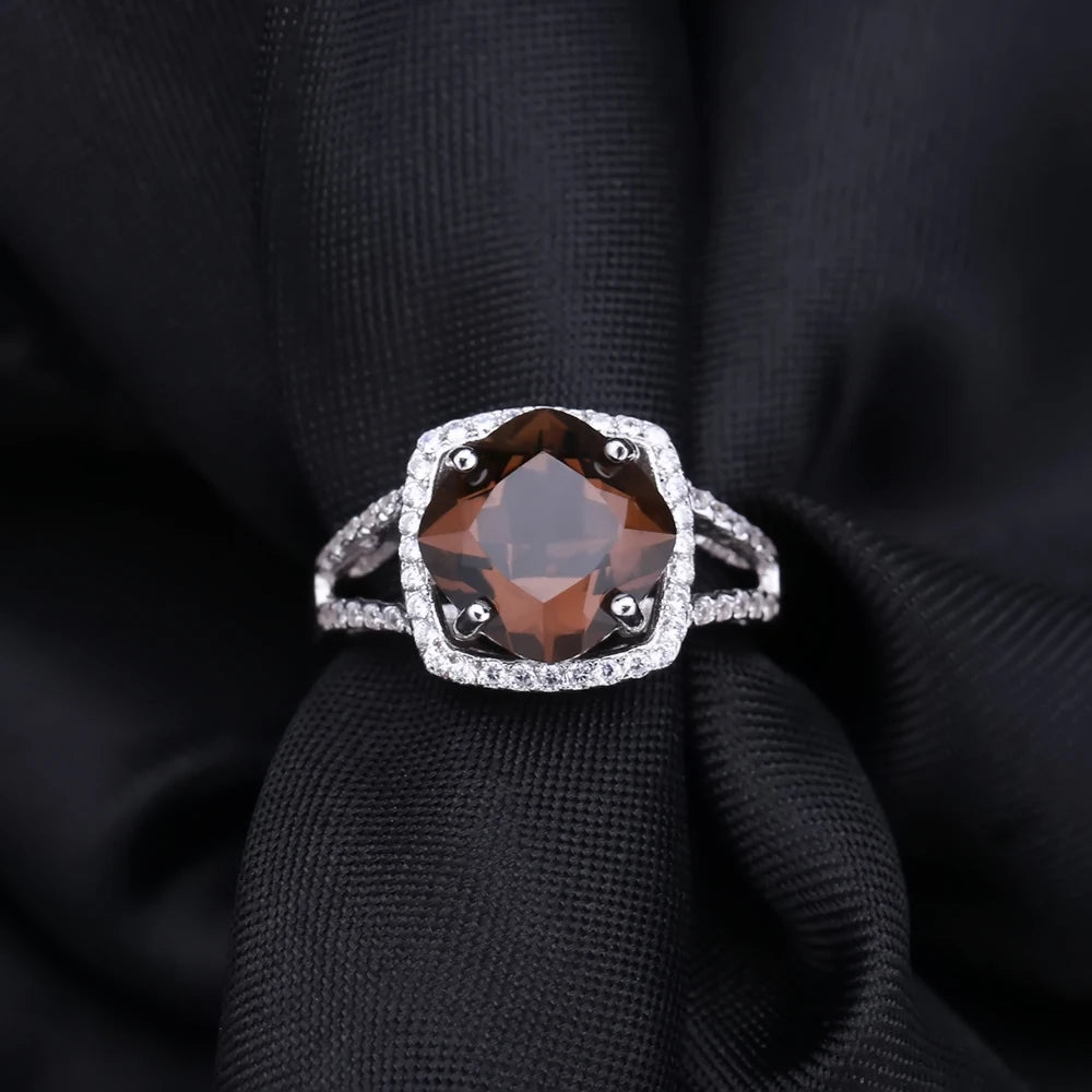GEM'S BALLET 5.22Ct Natural Smoky Quartz Wedding Rings 925 Sterling Silver Gemstone Ring Fashion Jewelry For Women Gift For Her