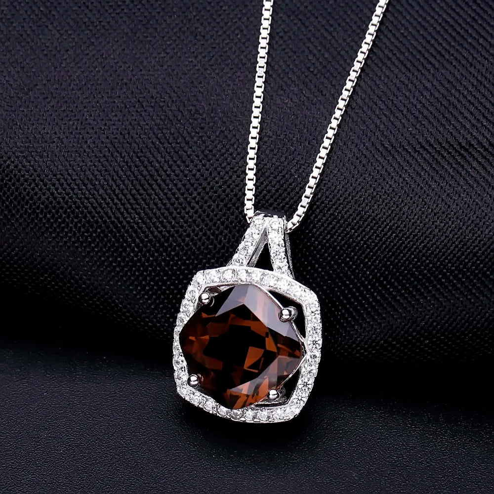 GEM'S BALLET Round Natural Smoky Quartz Pendant Necklace Genuine 925 Sterling Silver For Women Fashion Fine Jewelry Accessories