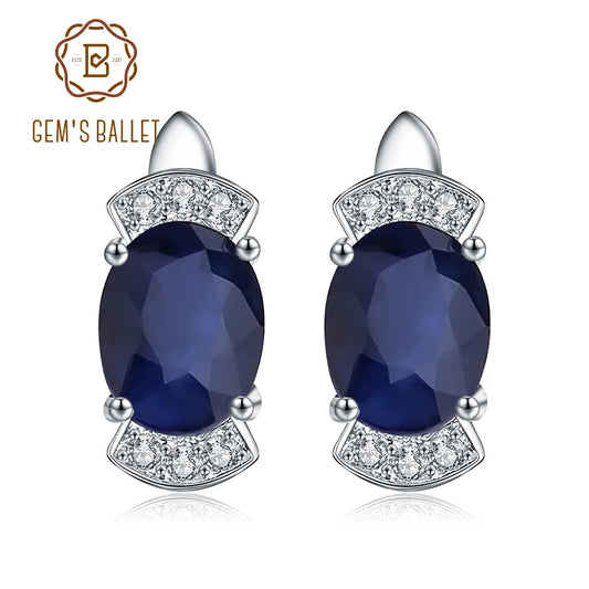 GEM'S BALLET 925 Sterling Silver Stud Earrings 2.02Ct Natural Blue Sapphire Earrings For Women Engagement Wedding Fine Jewelry CHINA