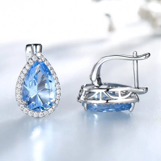 UMCHO Nano Sky Blue Gemstone Clip Earrings 925 Sterling Silver Earrings For Women Fashion Fine Jewelry Gift New Year Festival