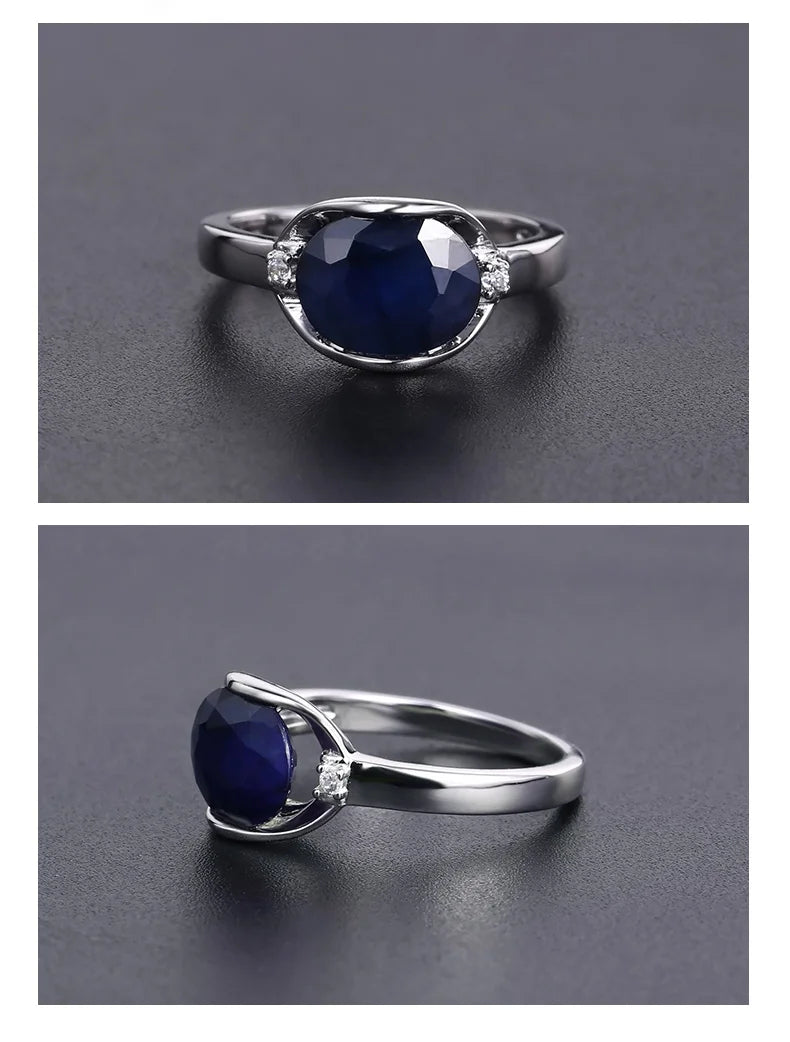 Anillo de compromiso GEM'S BALLET AU750 585 de oro de 14 quilates, 10 quilates y 18 quilates en plata 925 con zafiro azul natural de 3,24 quilates para mujer