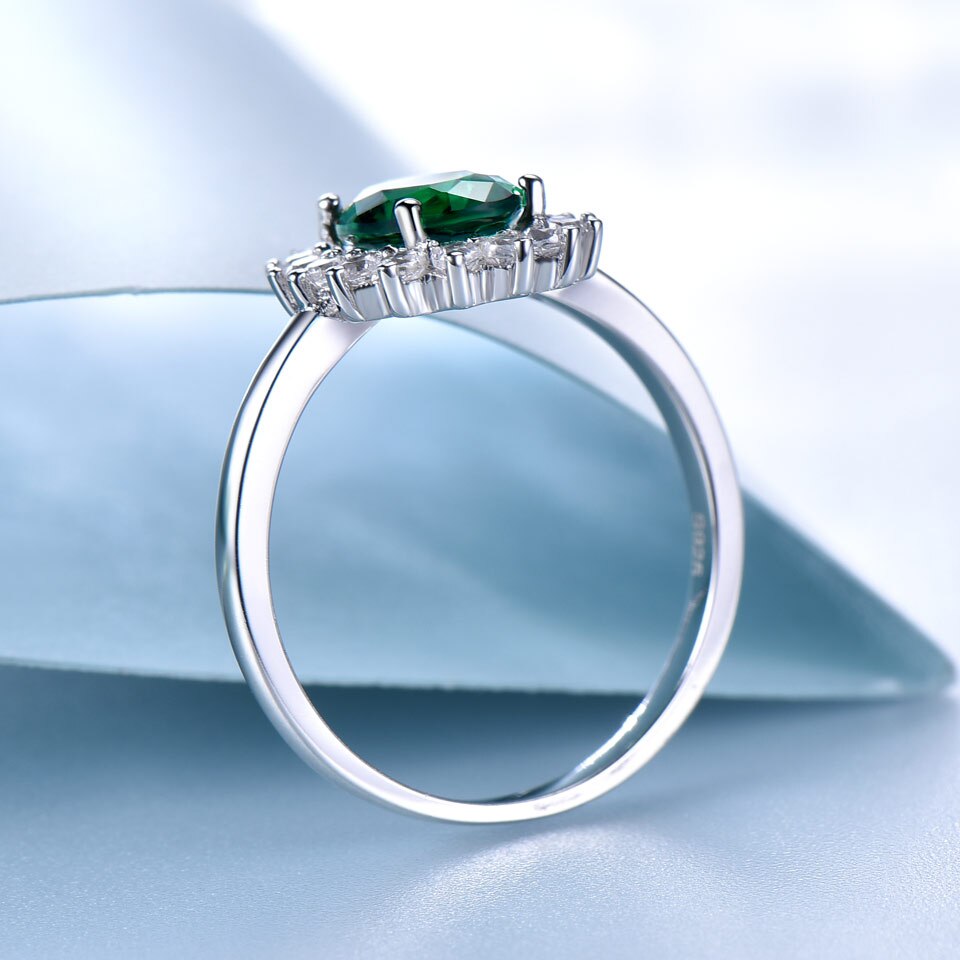 UMCHO Emerald Gemstone Rings For Women Princess Diana Ring Solid 925 Sterling Silver Vintage Engagement Party Gift Fine Jewelry
