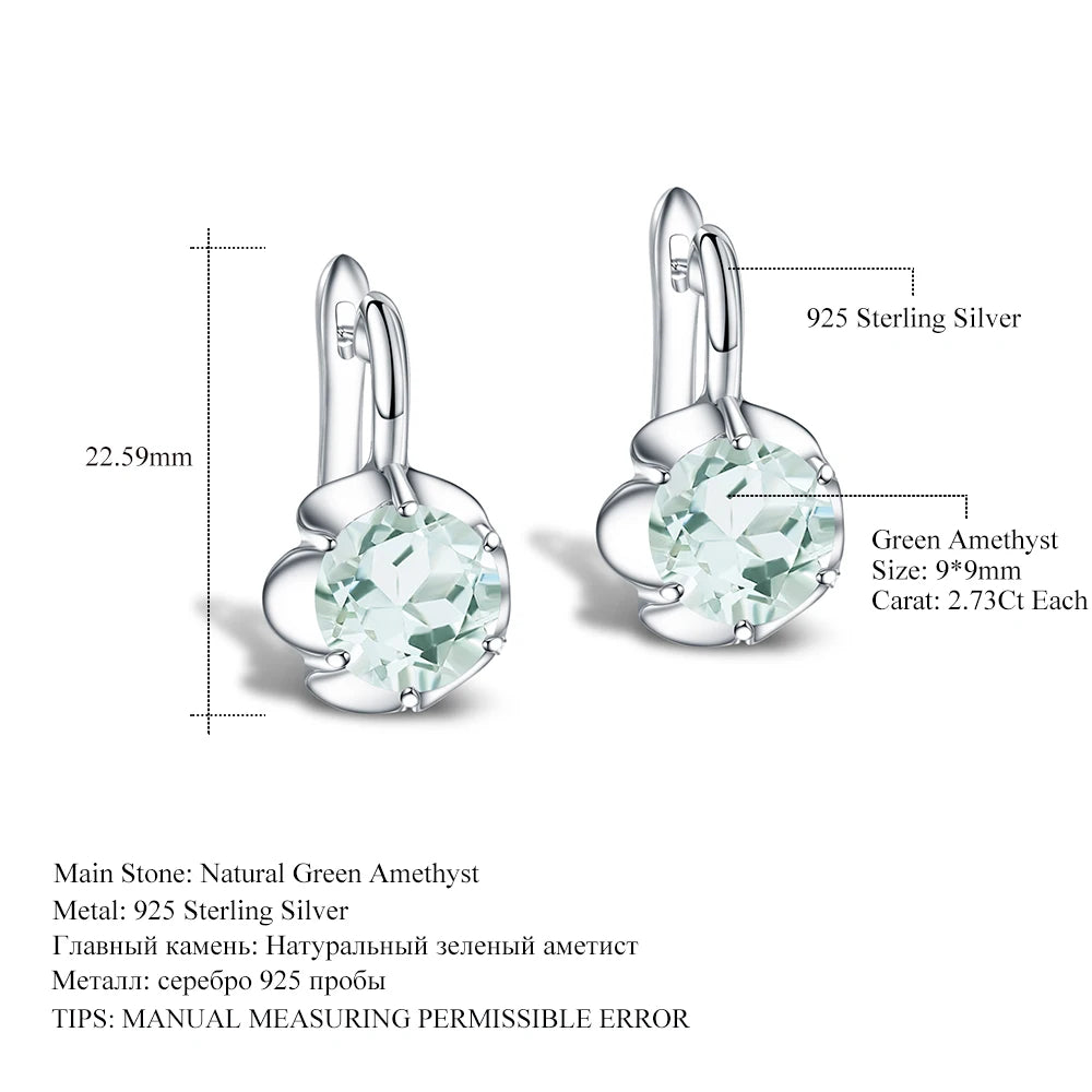 GEM'S BALLET Pure 925 Sterling Silver Fine Jewelry Oval 5.47Ct Natural Green Amethyst Birthstone Stud Earrings For Women