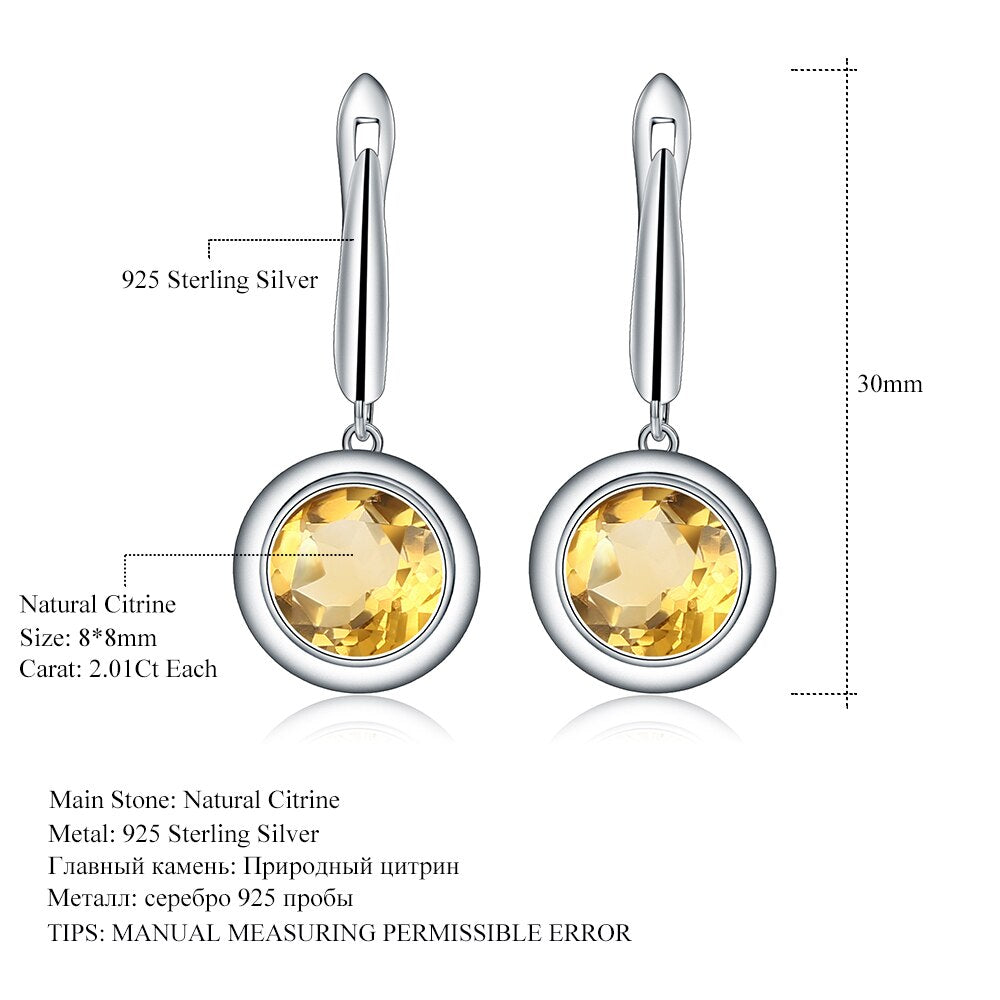 GEM&#39;S BALLET 925 Sterling Silver Earrings 4.02Ct Natural Yellow Citrine Drop Earrings For Women Bijoux Brincos Fine Jewelry