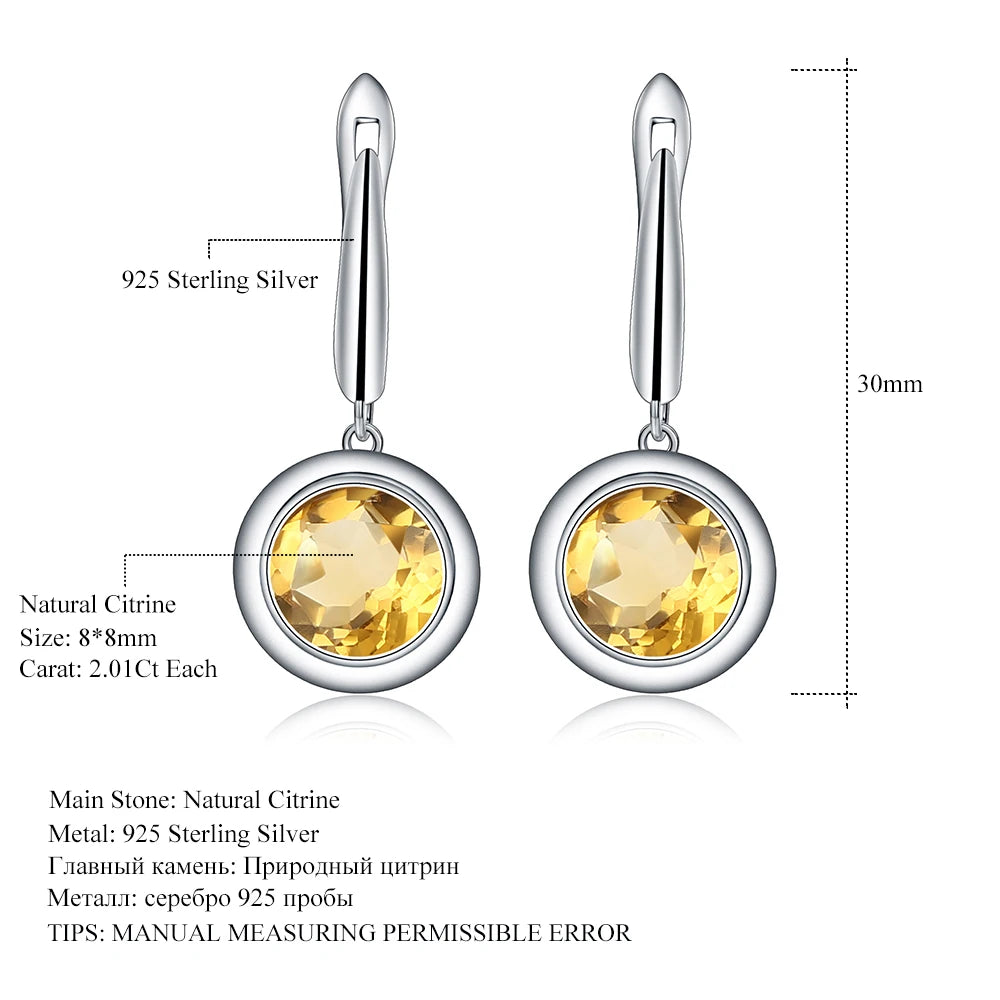 GEM'S BALLET 925 Sterling Silver Earrings 4.02Ct Natural Yellow Citrine Drop Earrings For Women Bijoux Brincos Fine Jewelry
