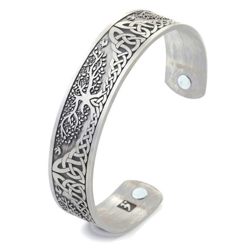 Skyrim Vintage Tree of Life Bracelet Viking Cuff Bangle Stainless Steel Zinc Alloy Magnetic Bangles Jewelry Gift for Men Women antique Sliver Color CHINA