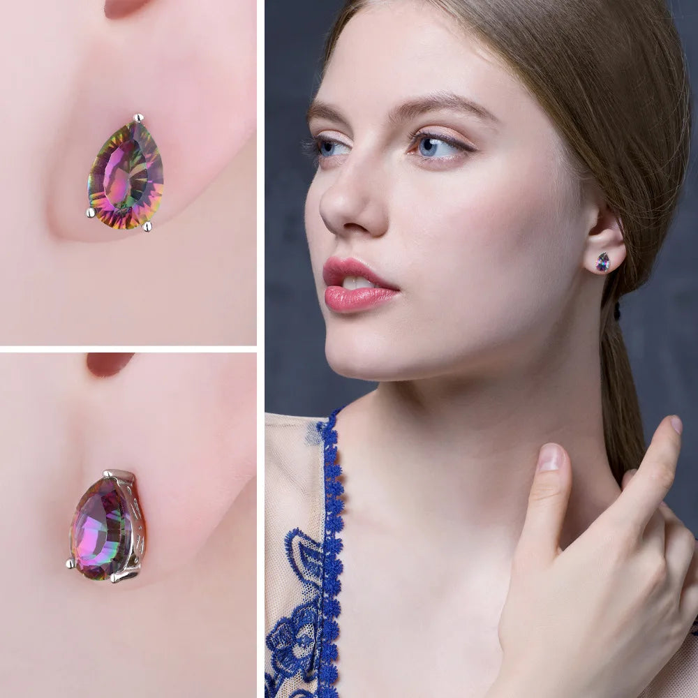 JewelryPalace Natural Rainbow Mystic Quartz 925 Sterling Silver Earring for Women Fashion Jewelry Trendy Gift New Arrival