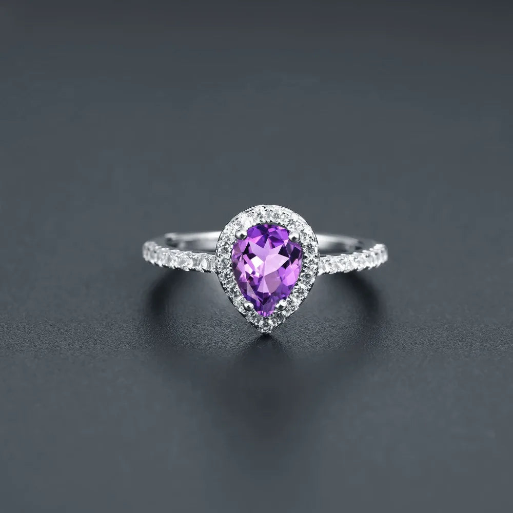 Gem's Ballet 1.08Ct Natural Amethyst Purple Romantic Wedding Engagement Rings For Women 925 Sterling Silver Ring Fine Jewelry