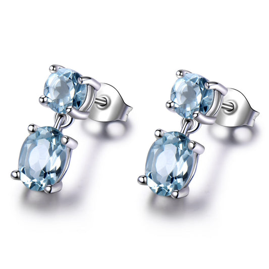 UMCHO 925 Sterling Silver Earrings Double Created Nano Sky Blue Topaz Gemstone Earrings Engagement Gift For Women Fine Jewelry