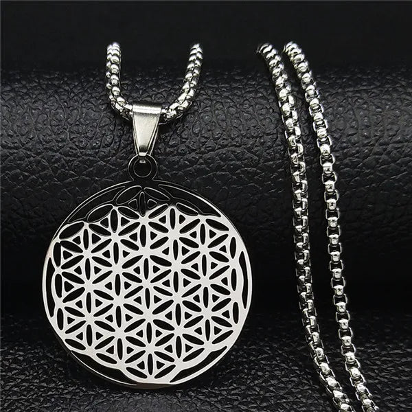 Fashion Flower of Life Stainless Steel Long Necklace for Women Gold Color Necklaces Jewelry sautoir femme long acier inoxydable