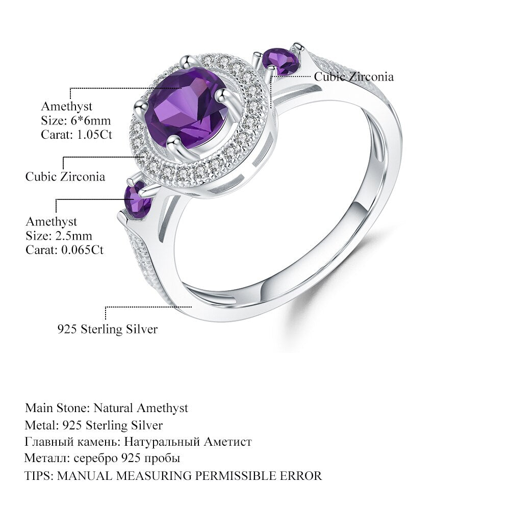 GEM&#39;S BALLET 0.81Ct Natural Amethyst Gemstone Ring 925 Sterling Silver Wedding Rings For Women Jewelry Valentine&#39;s Day Gift