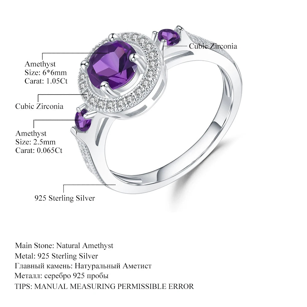 GEM'S BALLET 0.81Ct Natural Amethyst Gemstone Ring 925 Sterling Silver Wedding Rings For Women Jewelry Valentine's Day Gift