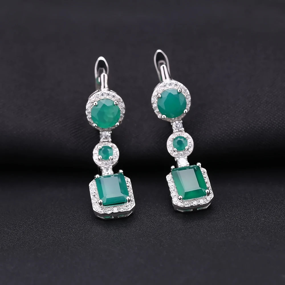 Gem's Ballet 4.96Ct Natural Green Agate Drop Earrings 925 Sterling Silver Vintage Earrings For Women Wedding Fine Jewelry