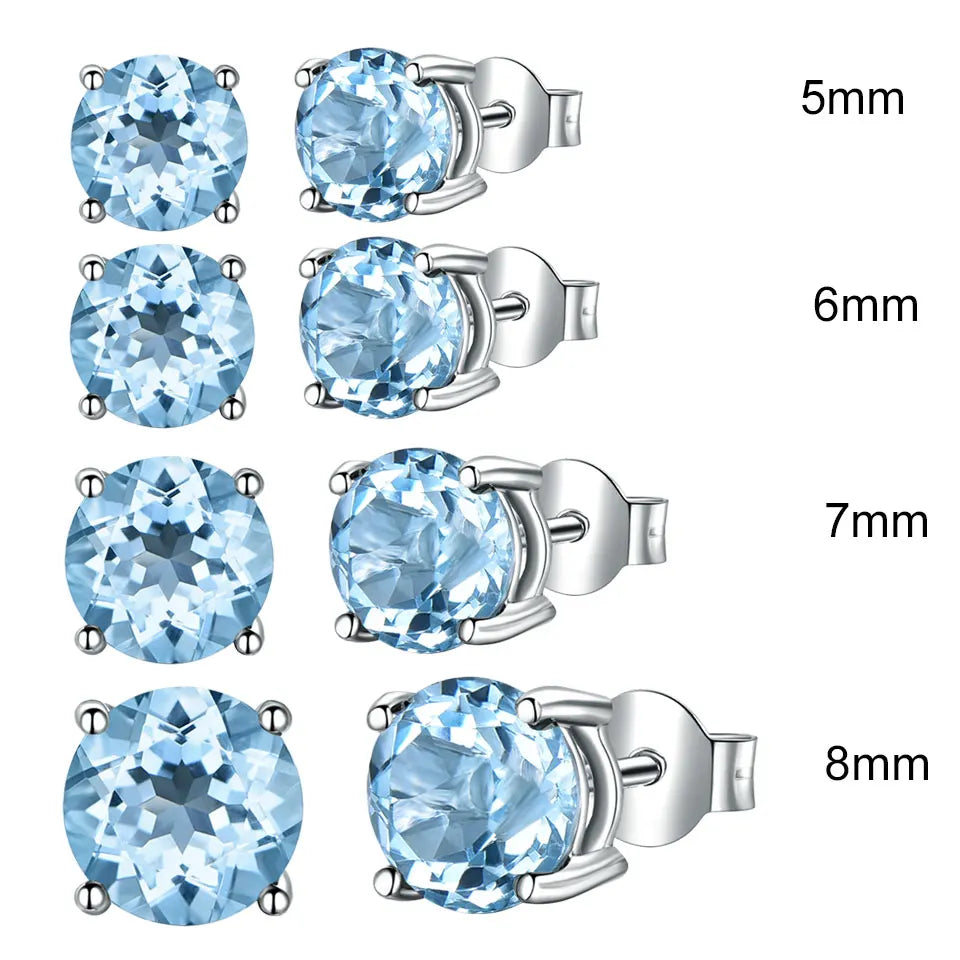 UMCHO Real 925 Sterling Silver Jewelry Created Russian Sky Blue Topaz Stud Earrings Elegant Anniversary For Women Birthday Gifts