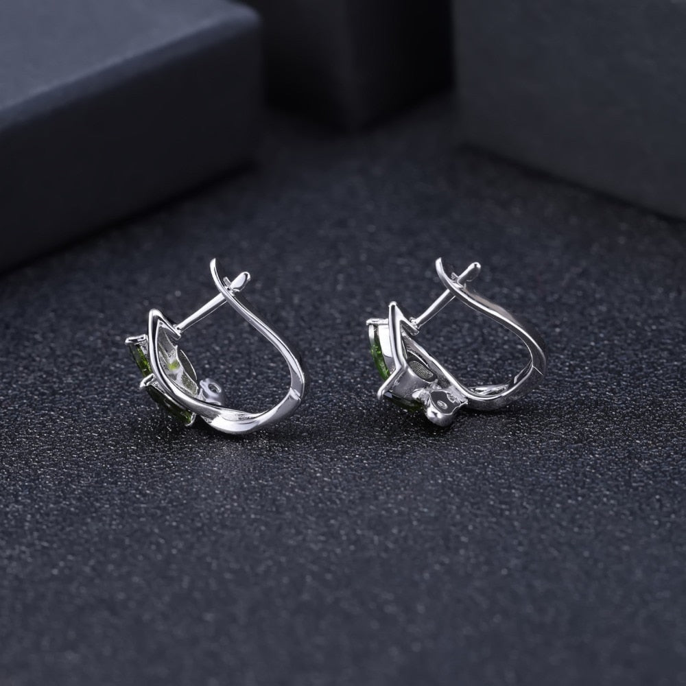 GEM&#39;S BALLET 3.11Ct Natural Chrome Diopside Gemstone Stud Earrings 925 Sterling Silver Leaf Earrings for Women Fine Jewelry