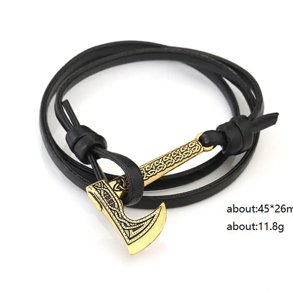 Teamer Mens Bracelet Axe Wrap Viking Bracelet for Men Leather Accessories Silver Color Hatchet Handmade Pirate Bracelet For Male 4