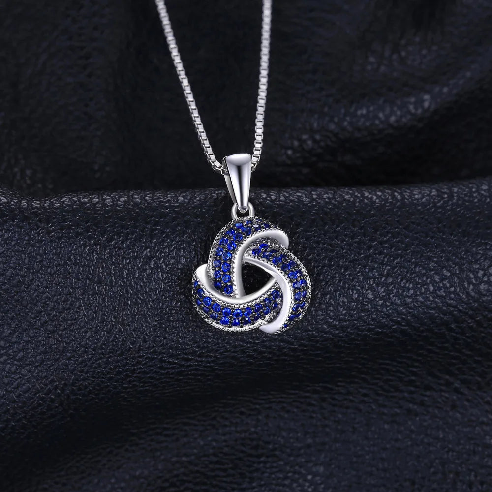 JewelryPalace Flower Knot Created Blue Spinel 925 Sterling Silver Pendant Necklace for Women Fashion Gemstone Choker No Chain