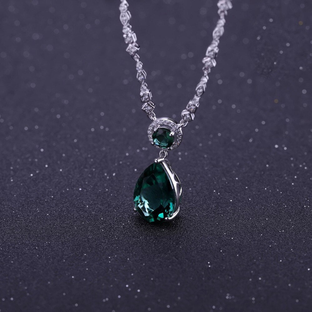 GEM&#39;S BALLET Luxury 11.49Ct Nano Green Amethyst Vintage Pendant For Women 925 Sterling Silver Water Drop Necklace Fine Jewelry